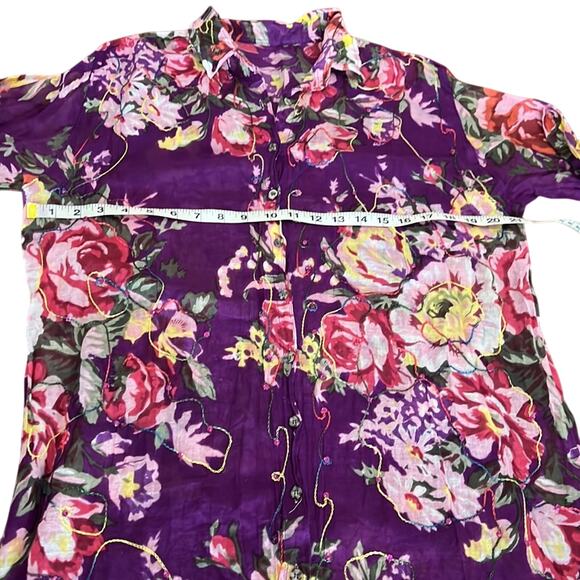 Handmade Purple Floral Print Tunic Blouse Swim Coverup Size 12 Boho Festival - Picture 7 of 8
